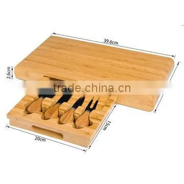 Picnic Bamboo Cheese Board Tool Set with Hidden Tool Drawer