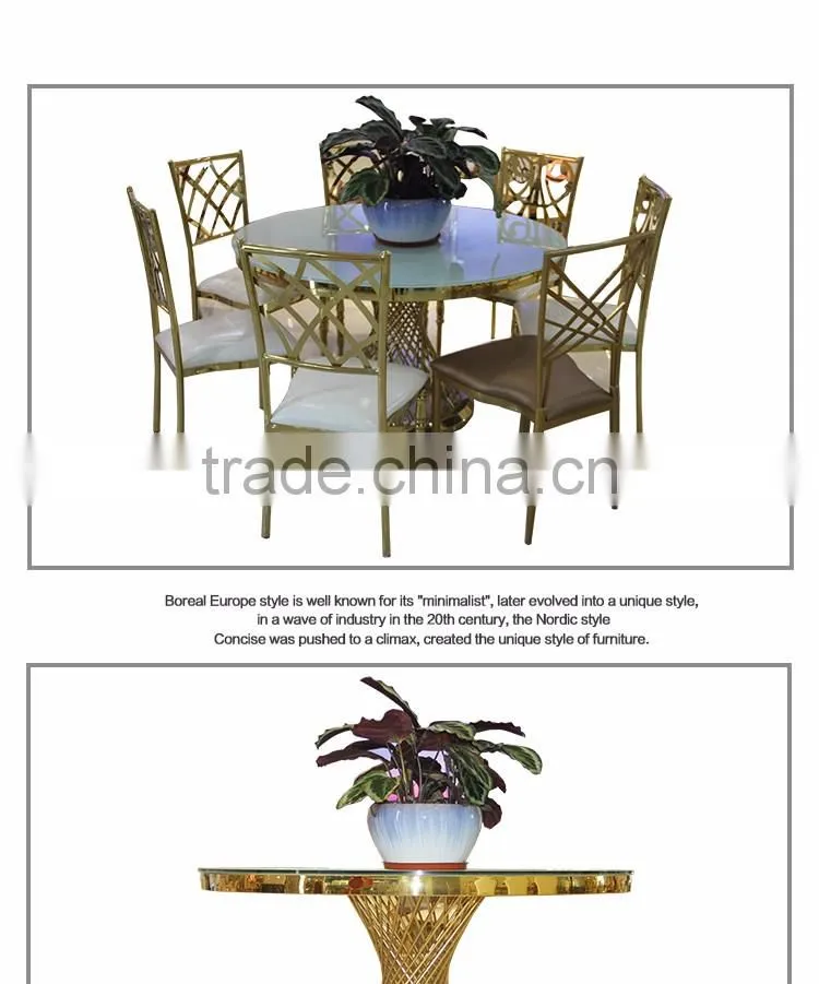 Foshan furniture stainless steel with glass top table for dining hotel