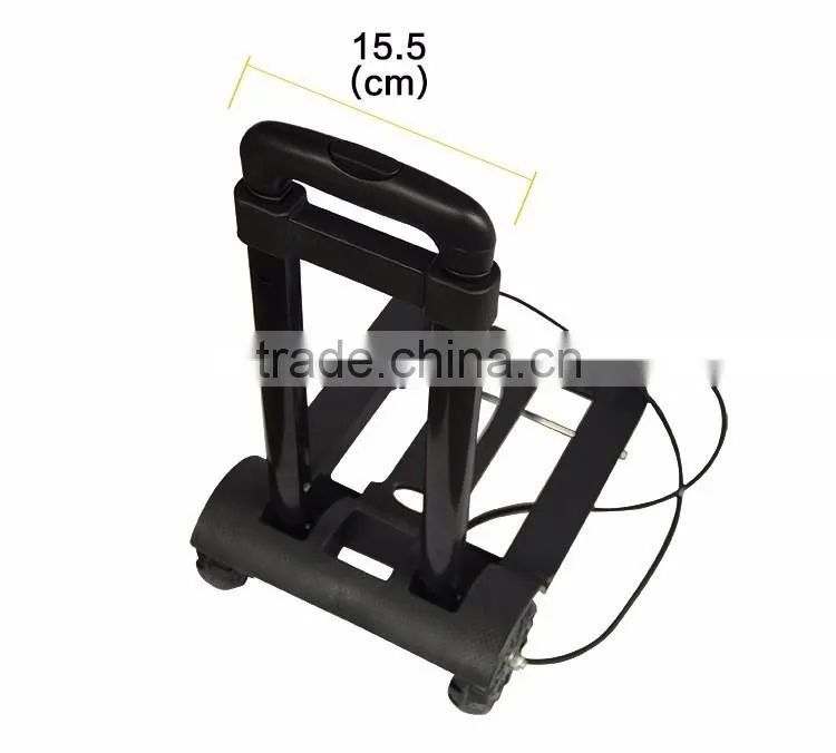 Mini Folding Shopping Cart with 2 Wheels/Lightweight Black Iron Alloy Folding Luggage Cart/ Portable Hand Trolley