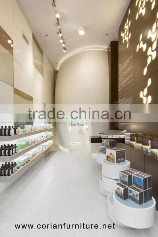 Illuminated acrylic solid surface disaply shelving