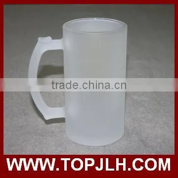 Transparent and frosted big glass beer mugs with handle