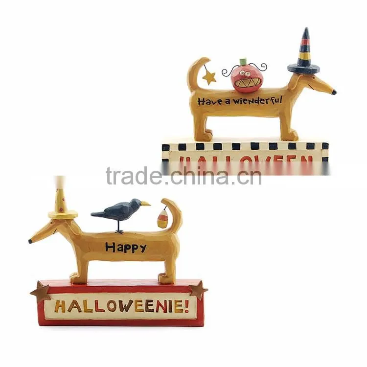 Custom Halloween dressed puppy figurine with pumpkin