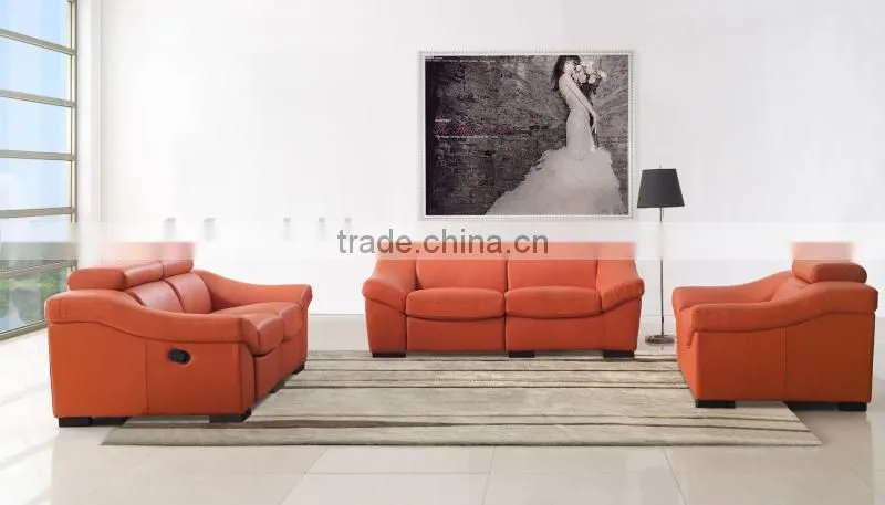 JR8021B modern Luxury Italian full thick orange cow leather living room Italy recliner sofa set