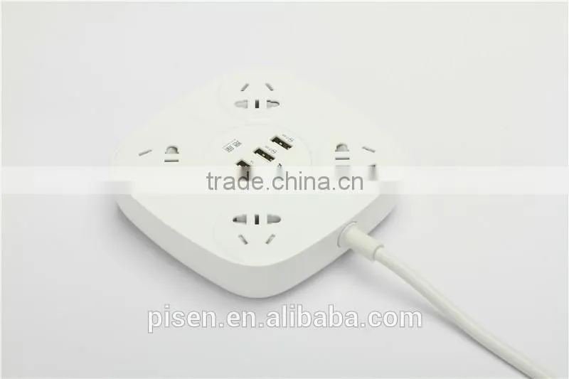 Pisen 1.8m 6ft Cable 4 Outles Power Strip With 1A 1A 2.4 A 2.4A 4 USB Charger