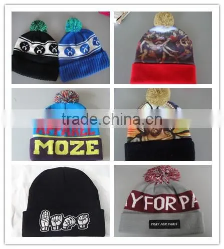 Popular high quality custom leather patch cheap Knit Skull Beanie hat