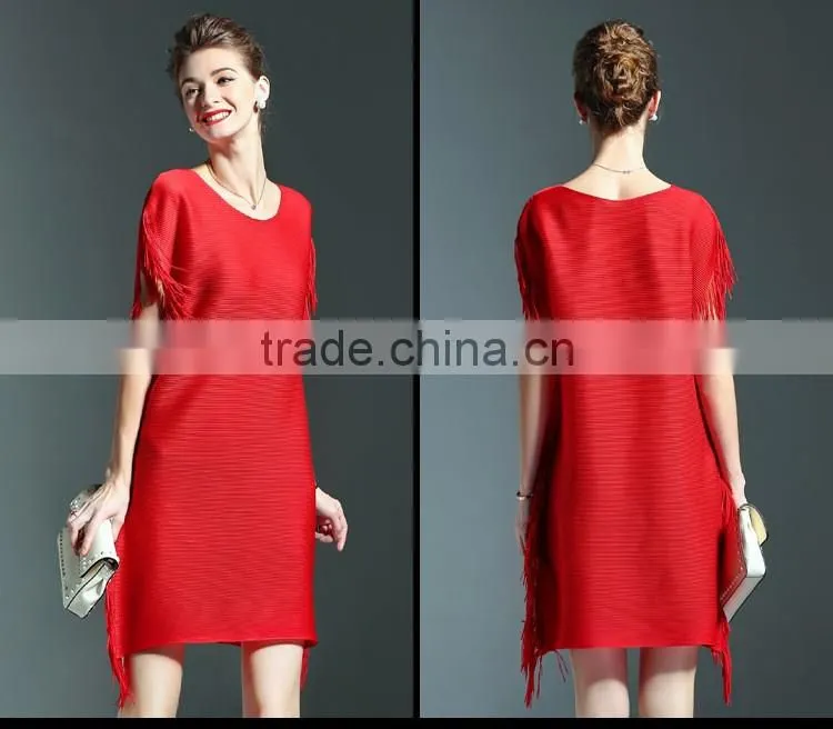 Ladies batwing design pleat tassel fringe fashion dresses