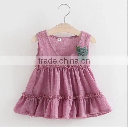 2017 Latest Wholesale Baby Clothes cheap Children's Boutique sleeveless summer V neck 3 year old girl dress girl fancy frocks
