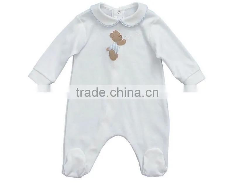 Manufacturing baby clothing baby girls collar rompers cartoon printed bear kids jumpsuit