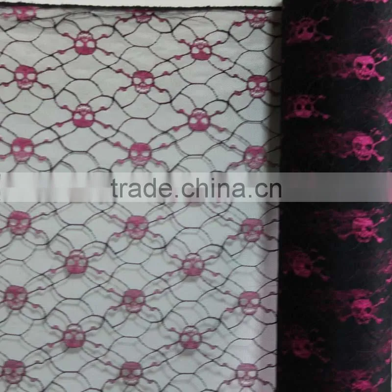 halloween tulle fabric skull printed polyester fabric soft stretch polyester fabric