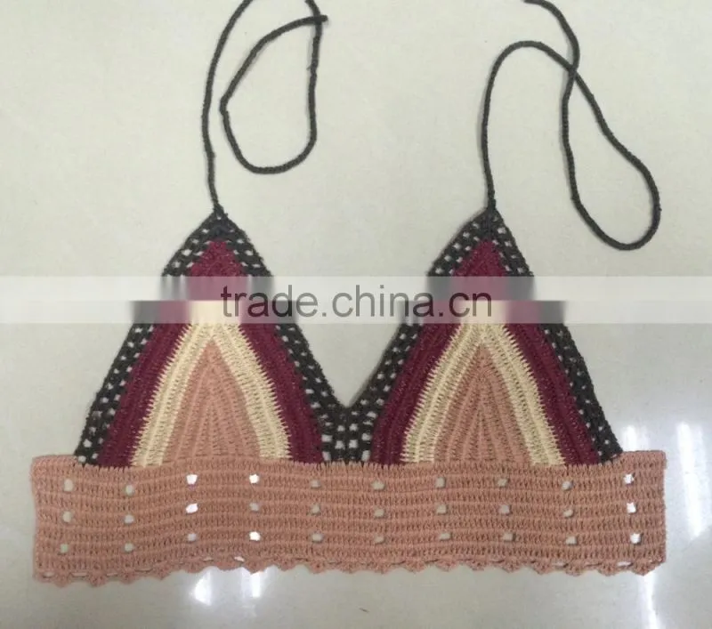 latest crochet ladies summer popular multicolor beach cotton bra top
