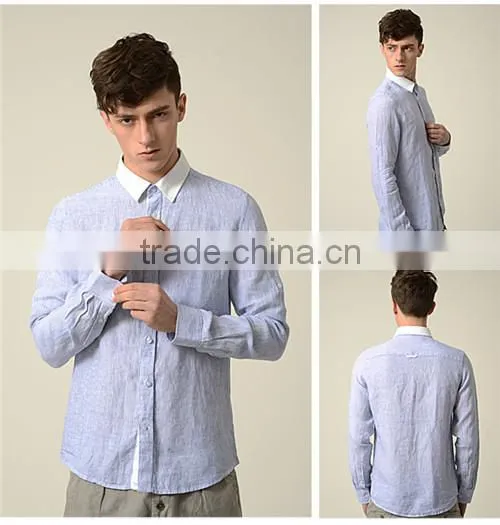 OEM fashion hemp T shirts for man long sleeve with button design