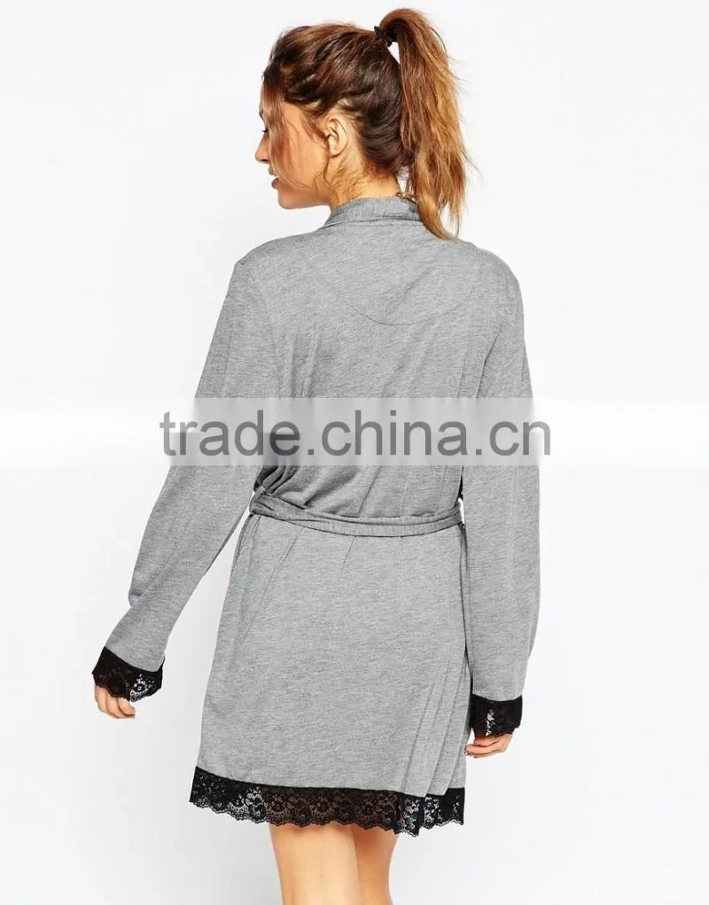 Sexy fashion new popular comfortable jersey lace trim robe for lady