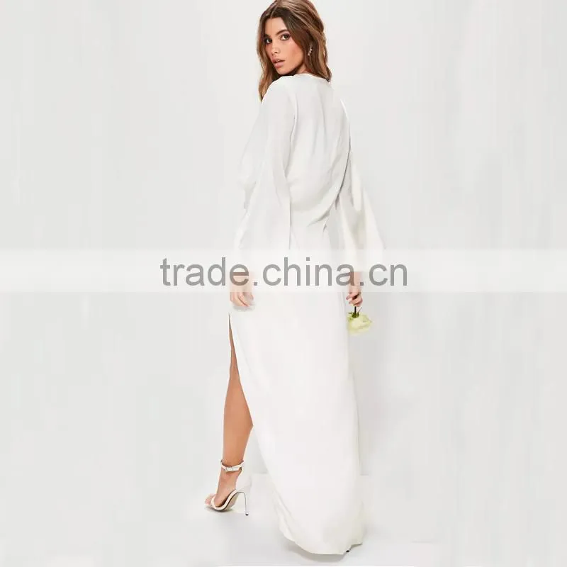 OEM WOMEN deep V-neck and split hem kimono long sleeve prom dress