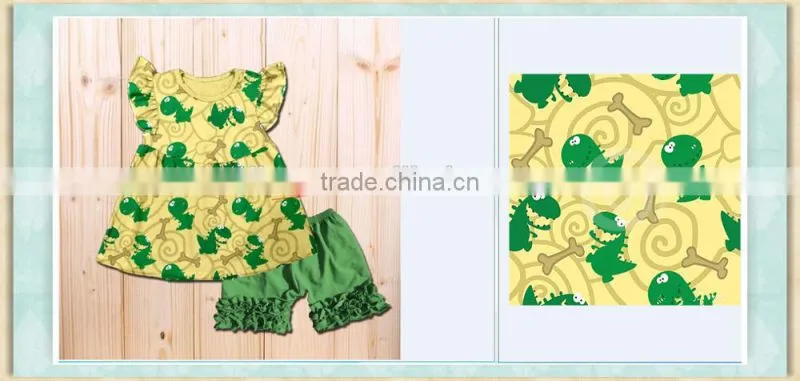 Used clothes wholesale new york yellow t-shirt with dinosaur picture icing shorts children outfit