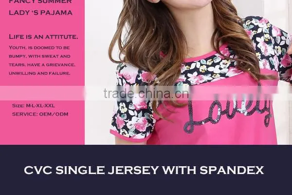 2015 customized adult pyjamas set yarn dyed s/s legging top design summer pyjamas for women