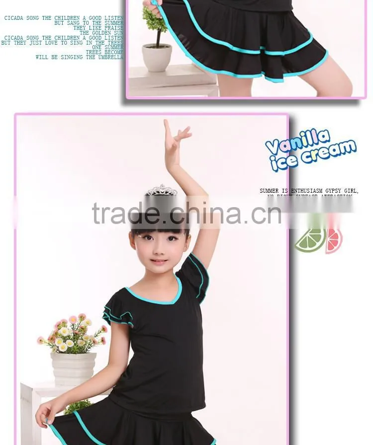 2016 Girls Child Latin Skirt Suit Kid Double V-Neck Gymnastics Costume Performance Dress