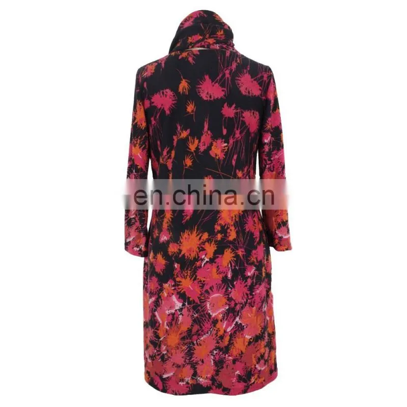 Maple Leaf Print Cowl Neck Autumn Dress Guangzhou Clothing