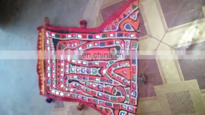 Colourful Indian vintage banjara neck yoke with embroidery and mirror work patches