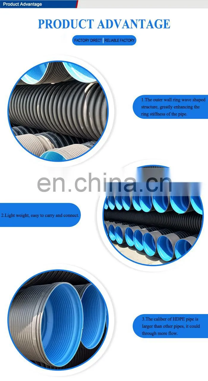 double wall 75mm corrugated plastic drainage pipe