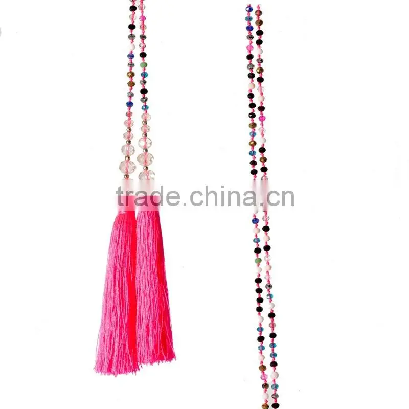 China fashion custom made crystal necklace, wholesale beaded tassel necklace