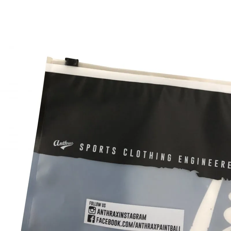 Custom Logo Printed Plastic Apparel Clothes Packaging Bag With Slide Zipper Matte Transparent Clothing Package Bags