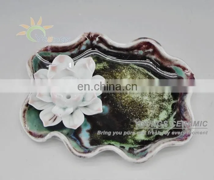 Chinese Lotus Shape Ceramic Incense Burner Censer