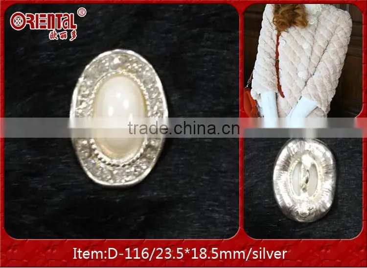 cream pearl lustre clear stone silver metal base oval button