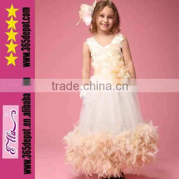 Wholesale Fashion 2014 Girls Party Dress Rosette Feather Dresses baby dress