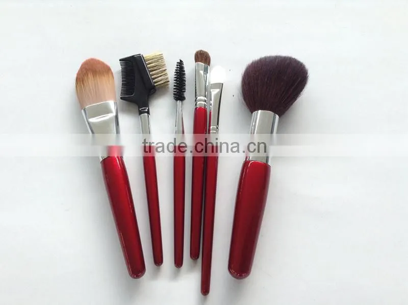 Red handle 6pcs goat hair makeup brush kits for beauty