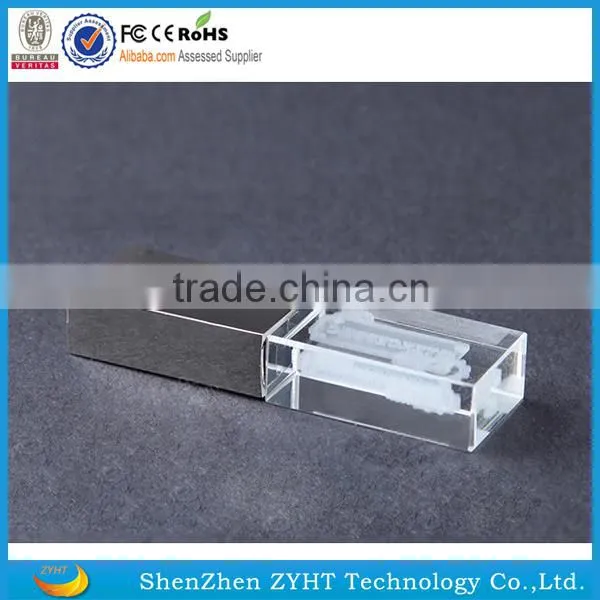 LED light cystal usb flash drive with metal cap