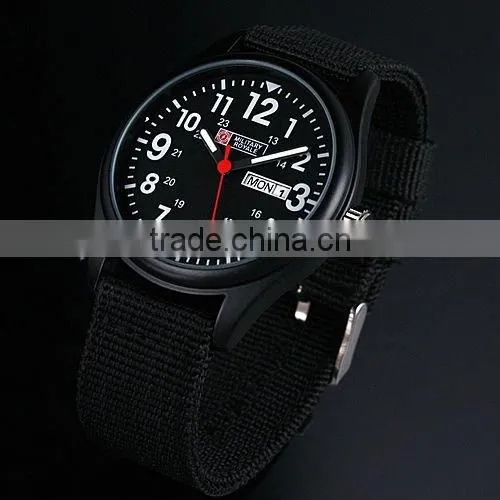 Mens Military Black Dial Fabric Strap Swiss Design Date Sport Army Watch MR051