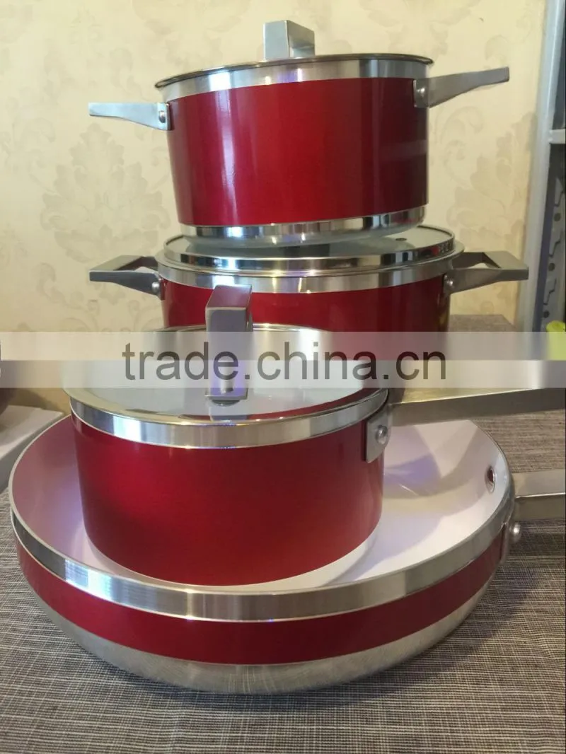 2016 new product Aluminum Red sauce pot high quality nonstick ceramic coating sauce pot