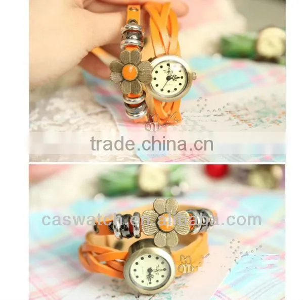Fashion vintage long strap flower leather women watch