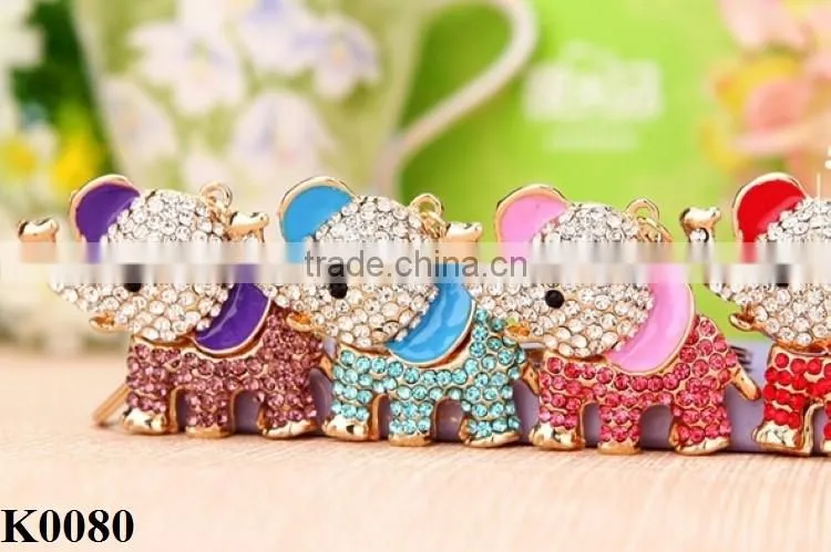 Unique Fashion Cute Crystal Elephant Keychain Rhinestone Animal Key Chains Ring Holder for Women Jewelry K0080
