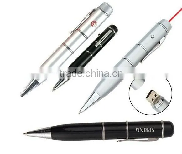 Laser pointer pen USB flash drive,3-in-1 laser pointer+ball point pen+USB pen drive