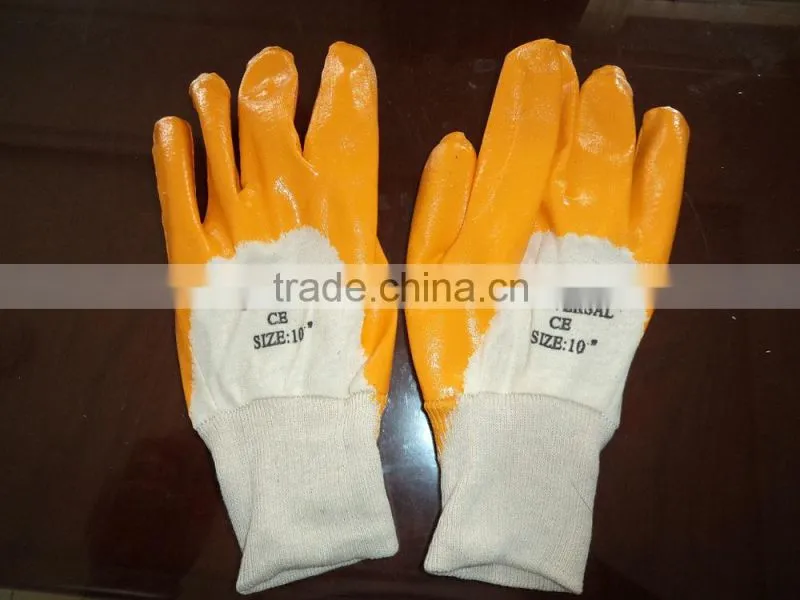 nitrile half coated cotton interlock glove,knit wrist glove,ribbing cuff