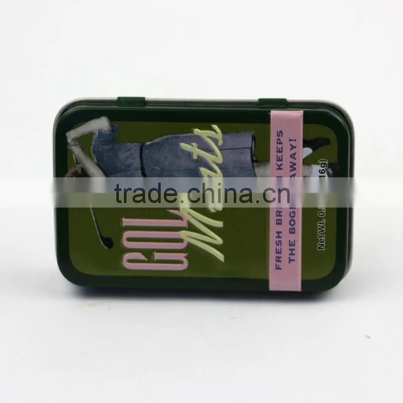 OEM glossy lamination varnish printing rectangular metal lip balm container with hinge