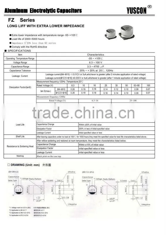2200uF 10V 20% 5000hours 105'C aluminum electrolytic capacitors