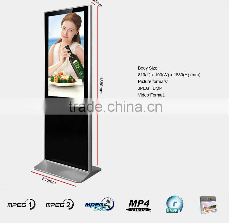 55"indoor LCD TFT AD TV monitor,indoor LED commercial advertising display screen,free standing AD LCD display with usb interface