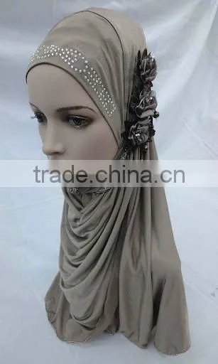 H061 latest muslim hijab with 3 pieces flower,islamic scarf