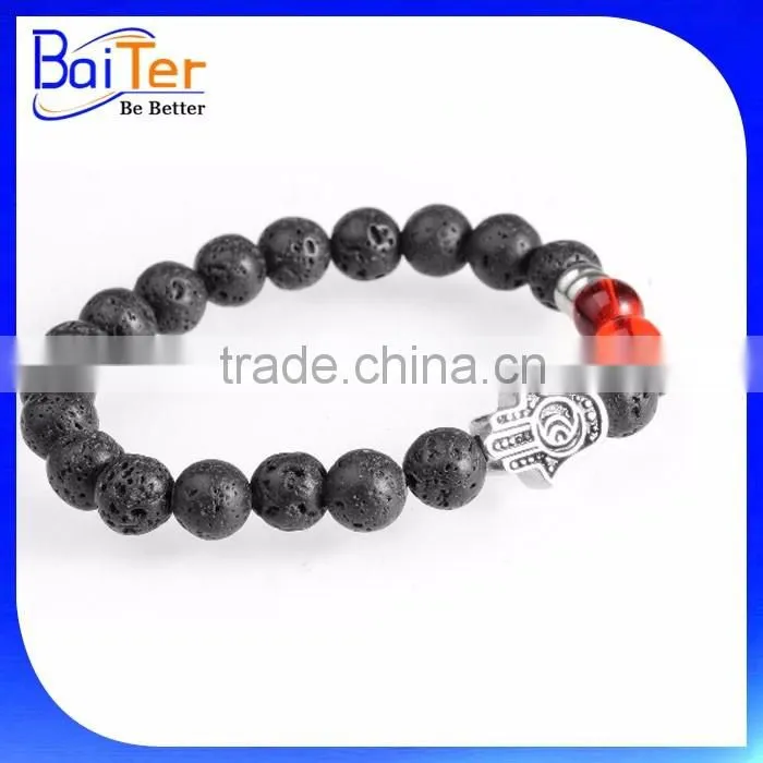 European Fashion Buddha Designs Black Agate Lava Bead Buddha Head Bracelet Wholesale