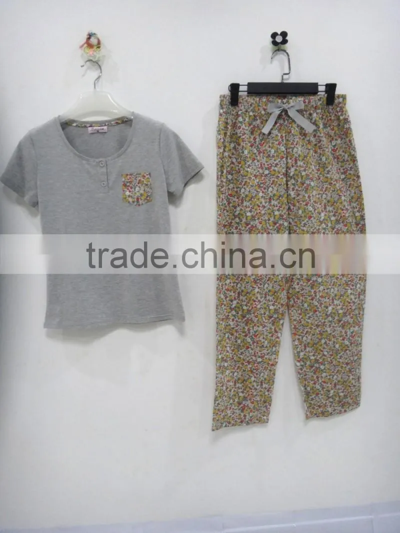 Summer personality round collar Floral draw string pant pajamas women
