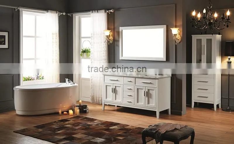 Double Sinks Solid Wood Bathroom Vanity with 18mm Marble
