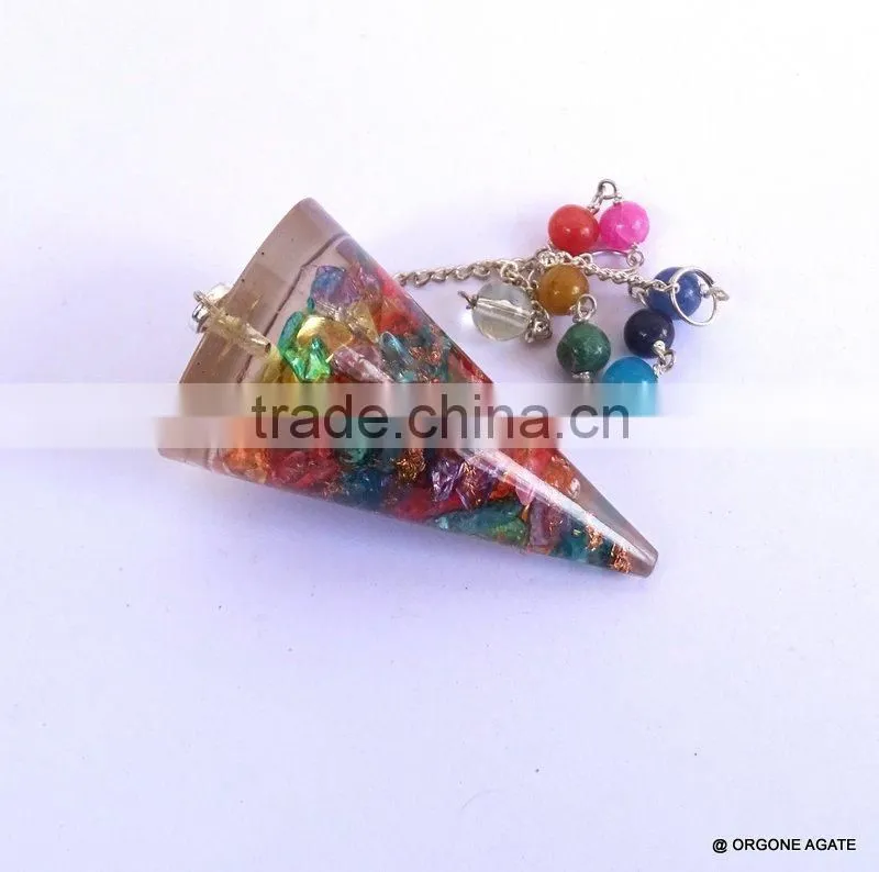 Orgonite Mix Onyx Stone Smooth Pendulum With Chakra Chain