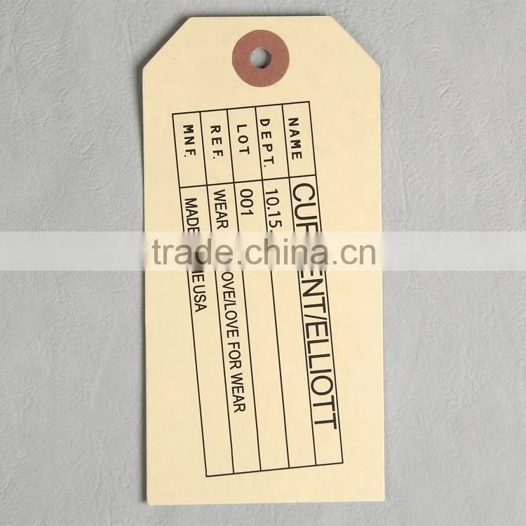2016 directly factory custom irregular shape logo paper hangtag for jeans t-shirt