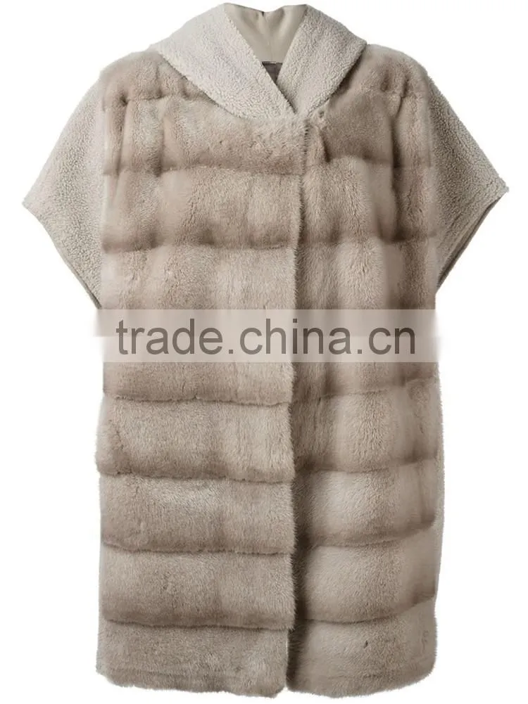 Vogue black modern fashion hooded women winter mink short sleeve fur coats