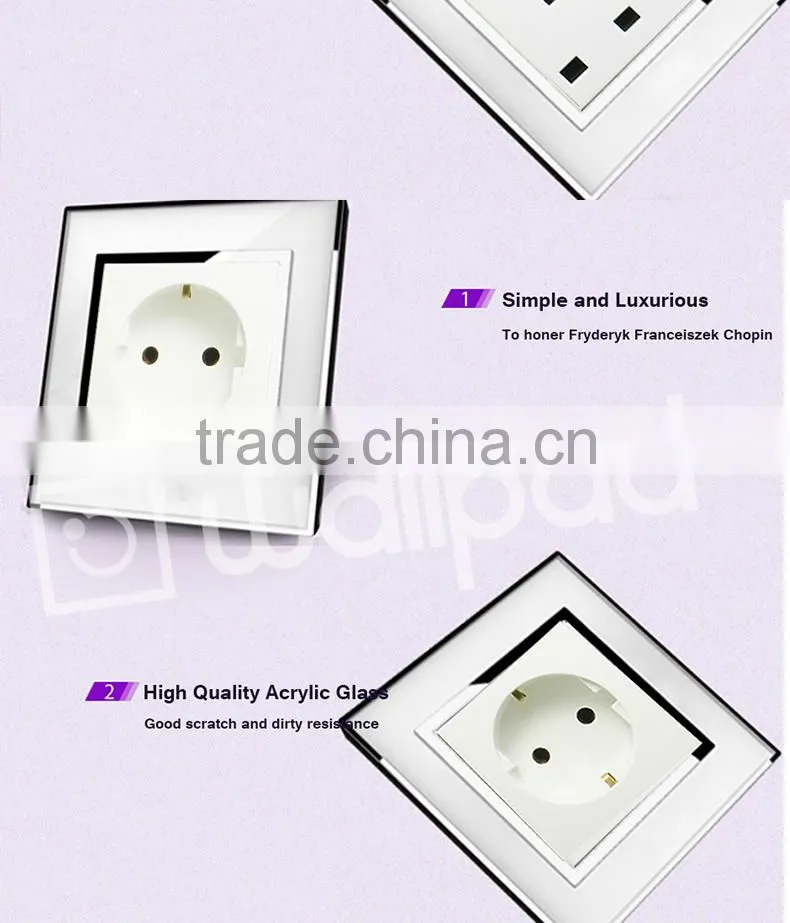 New Design Wallpad White Waterproof Acrylic Glass 110~250V EU UK Electrical Switch 1 gang 1 way Push Button Wall Light Switch