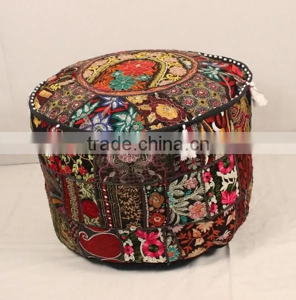 Antique Bohemian Pouf Patchwork Sari Bean Bag Indian Seating Cushion Vintage Ottoman
