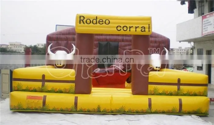 Exciting inflatable bull riding machine for sale, mechanical rodeo bull with inflatable mattress