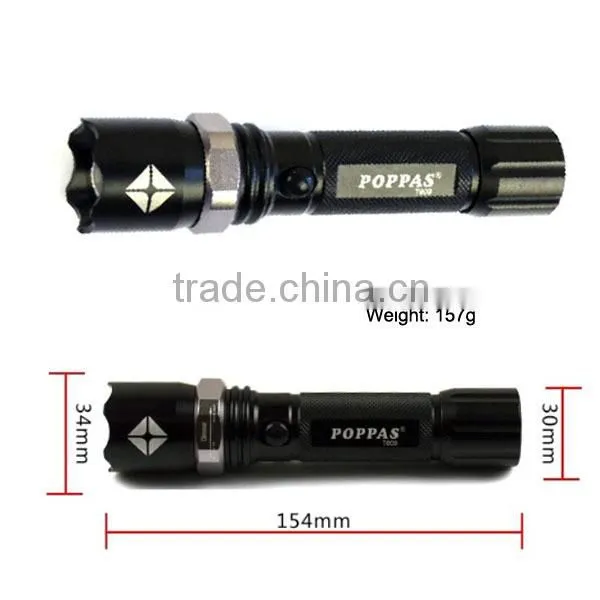 POPPAS T824 Hot sales zoom led flashlight Police Security rechargeable flashlight torch